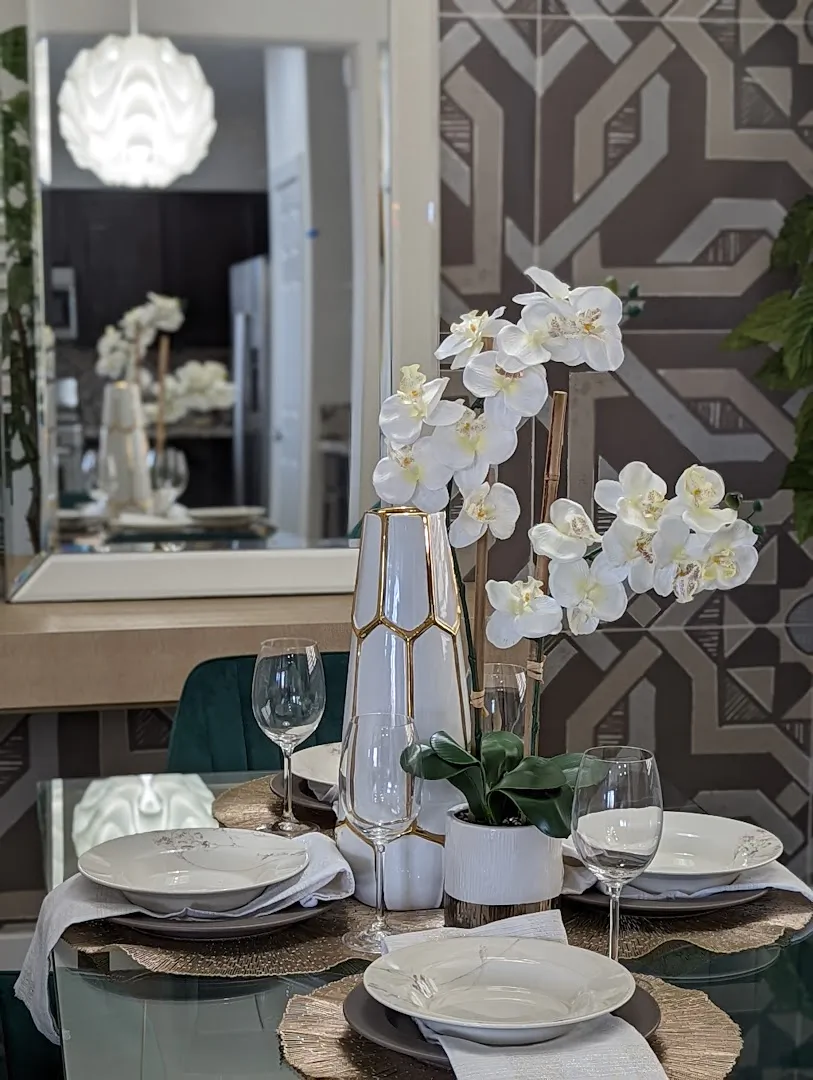 Detail of contemporary dining table for home staging in Las Vegas