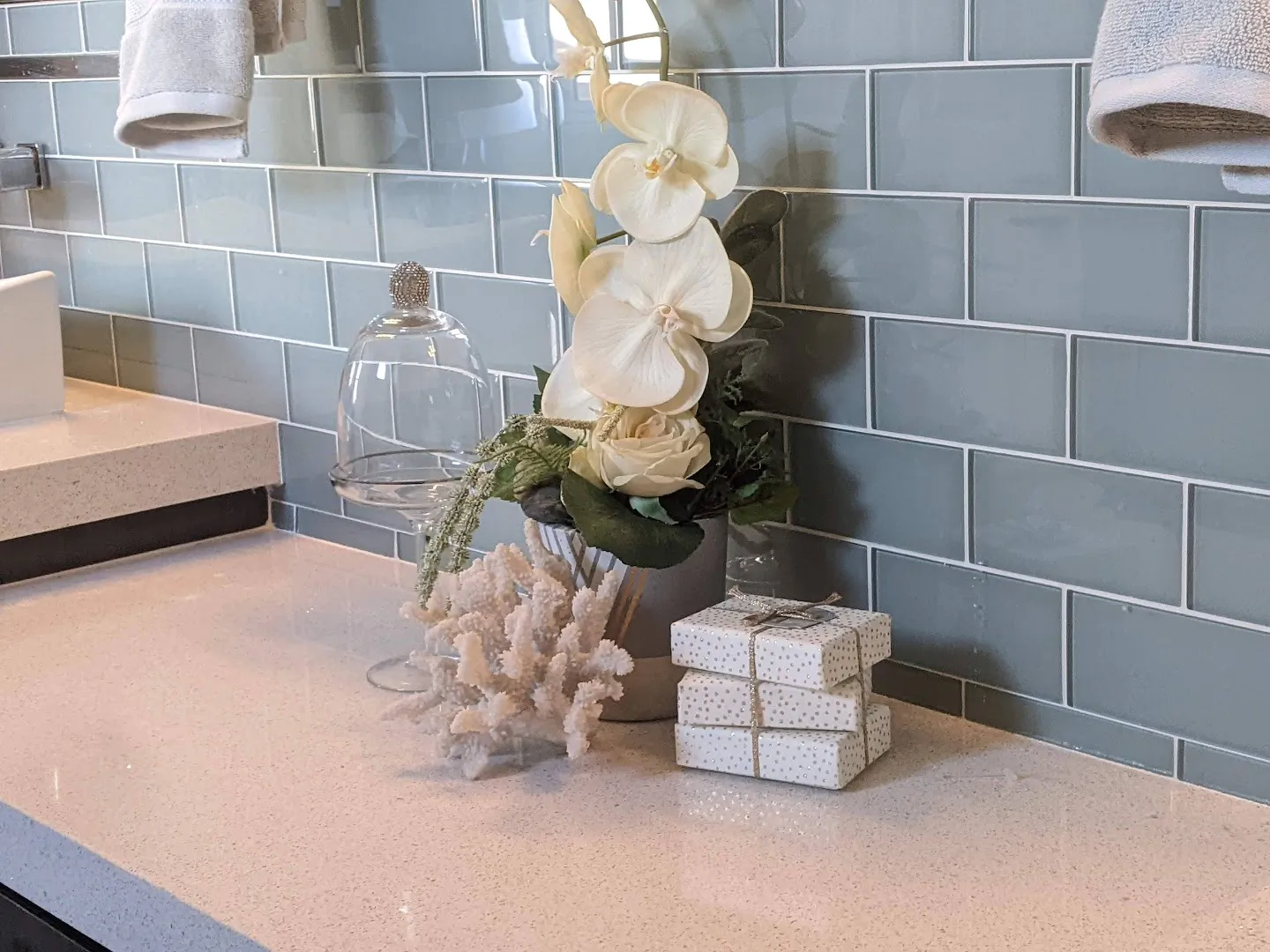 Bathroom detail with stylish accents for home staging in Las Vegas